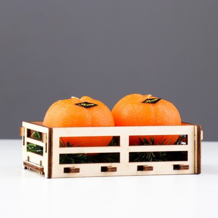 Набор новогодних свечей "Мандарины в ящике", 2 шт, 6,2×14×7,4 см-2