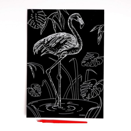 Flamingos engraving with the metallic effect of “gold” A4-2