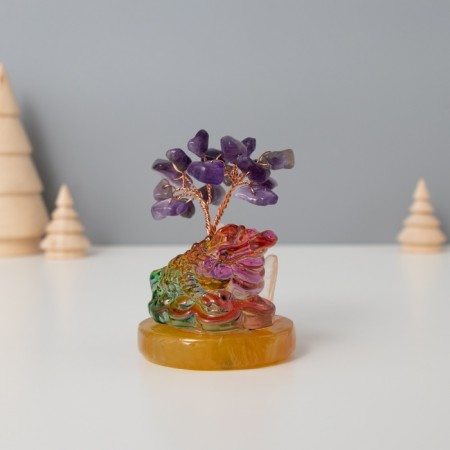 Suvenir glass, metal "tree under the protection of toad" 18 stones, purple 5.5x5x9 cm-1