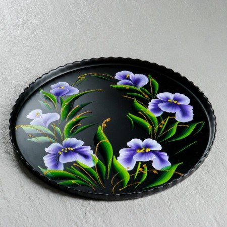 Tray "Iris on the black" art painting 28 cm-1