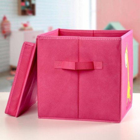 Stelly box for storage with a giraffe lid, 25 × 25 × 25 cm, pink color-1