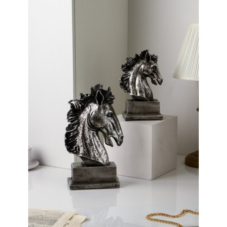 Set of figures "Horse head", polystone, 41 cm, silver color-3