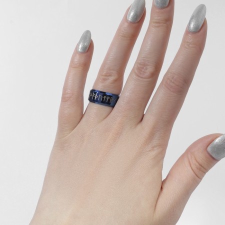 Ring "Valhalla" with runes, color white and blue size 18-2
