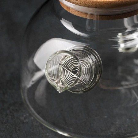 Glass Tea Set on an Eco wooden stand, 7 items: kettle 1.1 liters, 5 mugs 120 ml, stand-5
