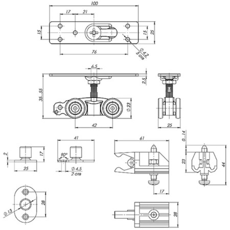 Set for sliding doors Comfort - Pro Set 1.Rollers.80.cfa170-1