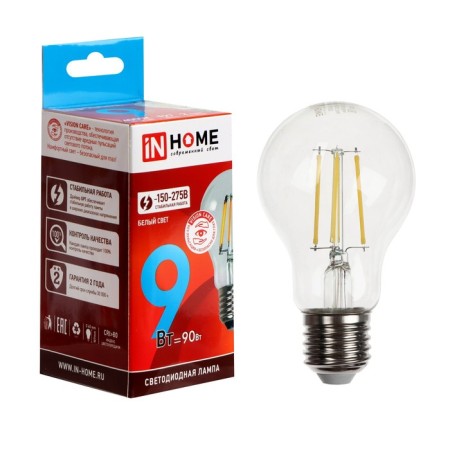 LED lamp In Home Led-A60-Deco, 9 W, 230 V, E27, 4000 K, 1040 lm, transparent