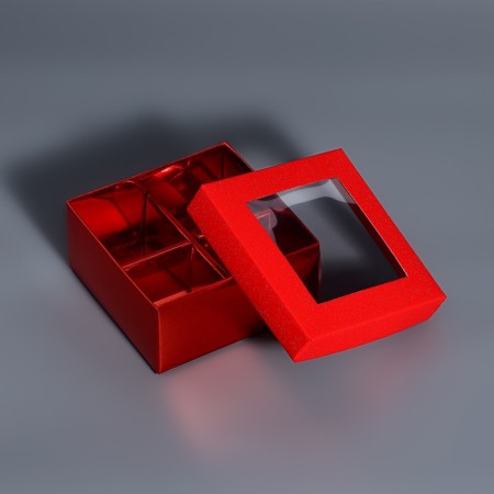 Box for 4 sweets red glitter, 8.5 x 8.5 x 4 cm. Confectionery packaging-3