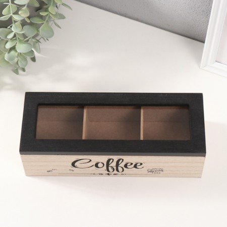 Casket Wood 3 divisions "Morning begins with coffee" 9x23.4x7.2 cm-1