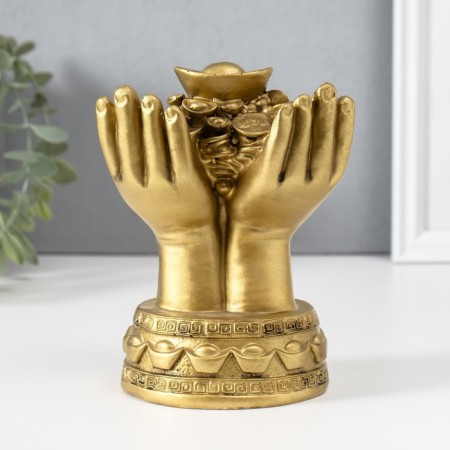 NECKE Polystone for bronze "Coins and ingots in the palms" 7.7x10.7x14 cm-3