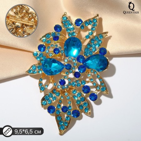 Brooch "Empress" dew, blue color in gold