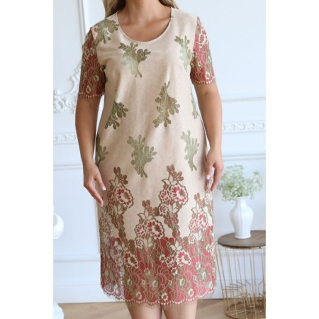 Women's dress, size 52, beige color, red-8