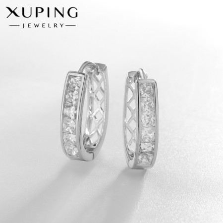 Earrings with rhinestones Xuping recognition, white color in silver