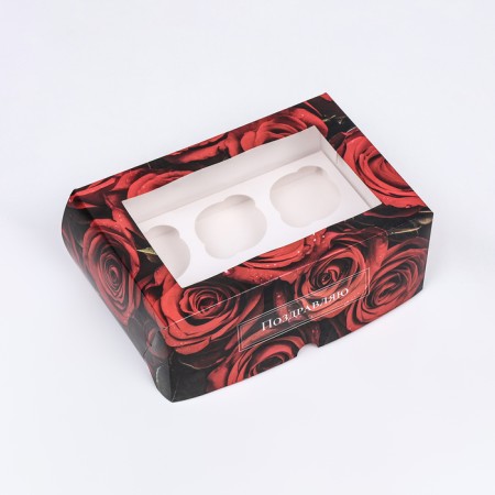 Packaging for 6 cupcakes with a window, "roses", 25 x 17 x 10 cm-2