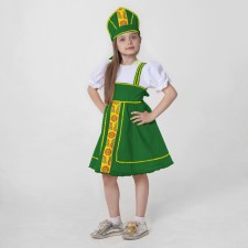 Russian folk costume, dress, kokoshnik, height 122-128 cm, 6-7 years old, green color