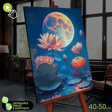 Picture on numbers with luminous paint, 40 × 50 cm "Lunar lotus" 22 colors