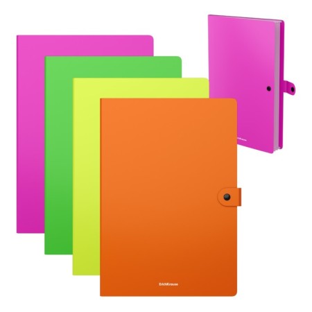 Folder-carte, A4, 4 departments, 600 μm, Erichkrause "Matt Neon", on the button, embossing "sand", mix