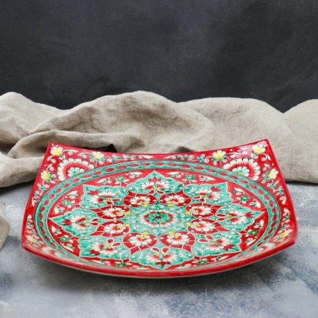 Largan Rishtan ceramics "Flowers", 32 cm, square, red