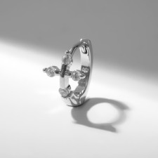 Piercing in the ear (Helix) “Cross”, D = 8 mm, white color in silver