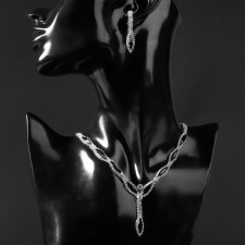 Set 2 objects: earrings, Kilence Listopad Subtle rhombus, Black and white color in silver, 45cm