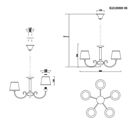 Suspended EVOLUCE lamp. Sle120303-05. Rimento. 5x40 watts, E14, 58x58x30 cm, dark -gray color-9