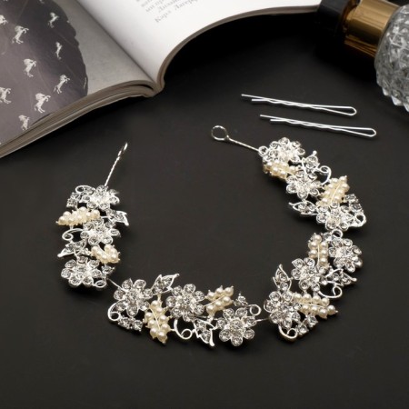 Hair accessory "Alba" Chamomile, 23.5x2.5 cm, silver-white