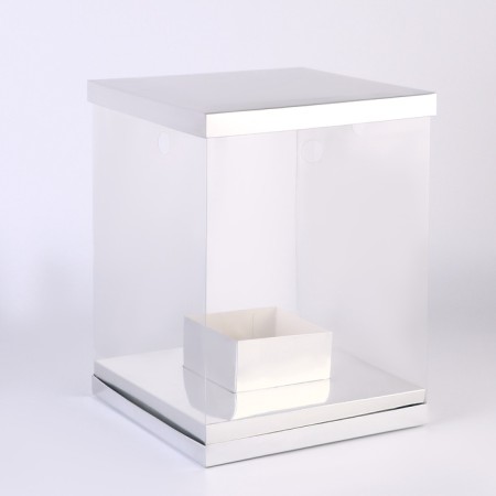 Box for flowers with a vase and PVC are folding windows, 23 x 30 x 23 cm, silver-1