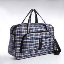 Road bag with lightning, outer pocket, long belt, blue/white color