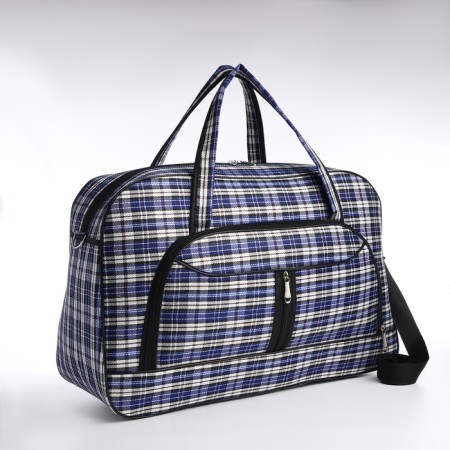 Road bag with lightning, outer pocket, long belt, blue/white color