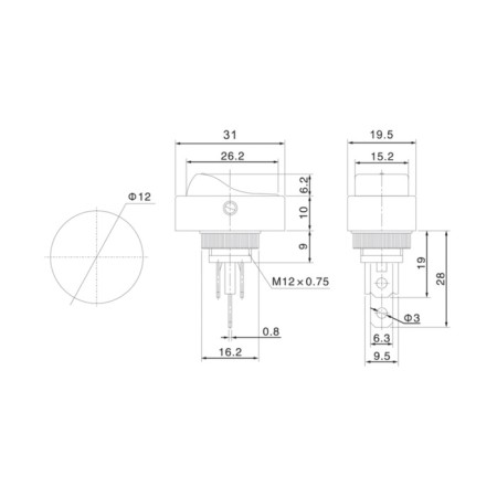 Clavicure switch 12V 30A (3C) On-off Black oval with green LED backlight (RWB-523, ASW-20D)-1
