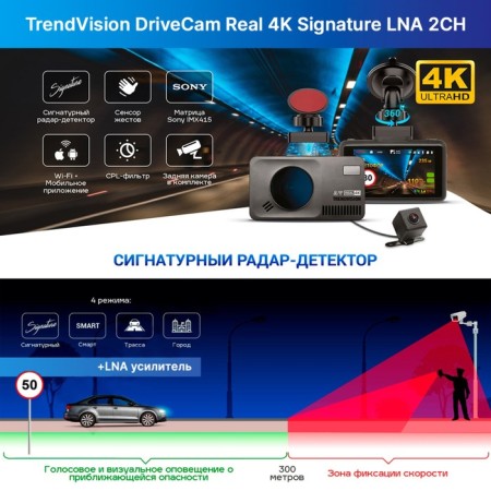 DVR with Trendvision Drivecam Real 4K Signature LNA 2ch radar detector-1