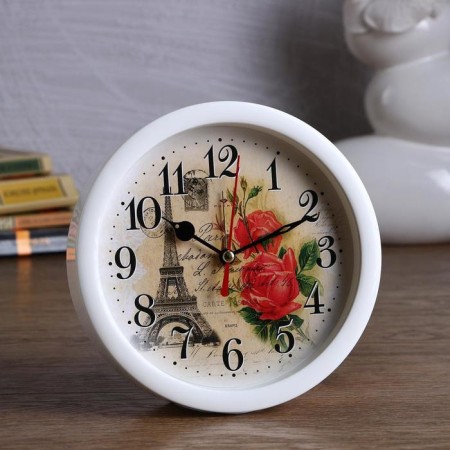 Alarm clock, table clock "Love in Paris", discrete move, D-15 cm
