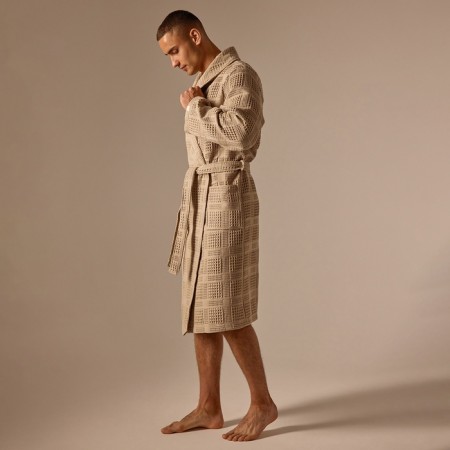 Wafel dressing gown Male SL Home: Chess "Sabbia", size S, 100% cotton, 340 g/m2-8