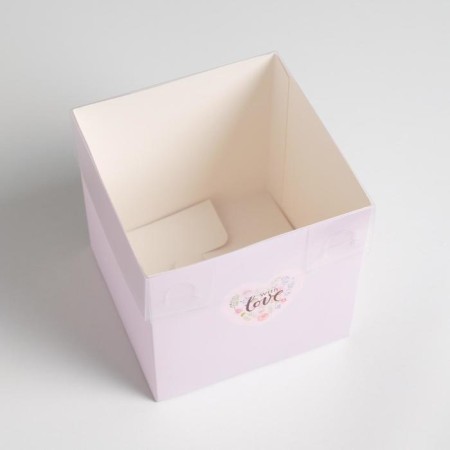 Gift box for flowers with PVC lid, packaging, "with love", 12 x 12 x 12 cm-1