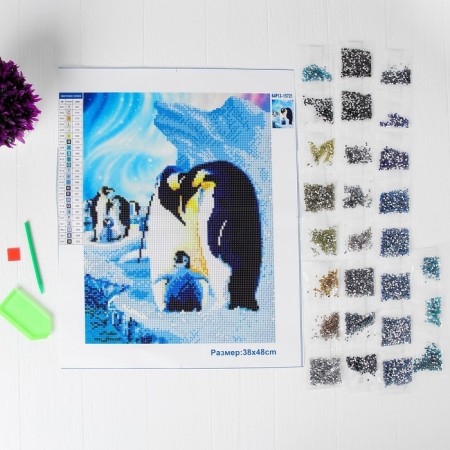 Diamond mosaic with a partial filling of Penguins, 30 x 40 cm, canvas. Set for creativity-3