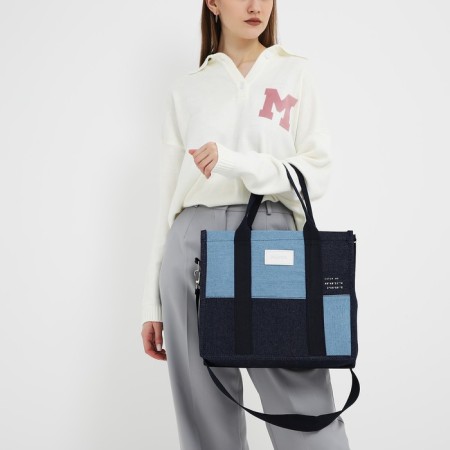 Bag Women's Shoper without fastening, lining, long belt, blue color-10