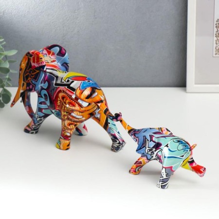 Souvenir Polystone "Elephant and Elephant" graffiti set 2x8.5x26 cm 8.8x5x17 cm-2