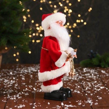 Santa Claus "with bells and with a flashlight on the staff" 30 cm, moves, red-white-1