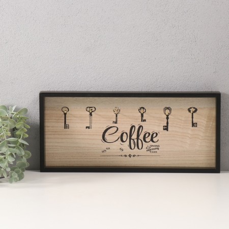 Decorative wood hooks "Morning begins with coffee" 3x36.5x16.4 cm