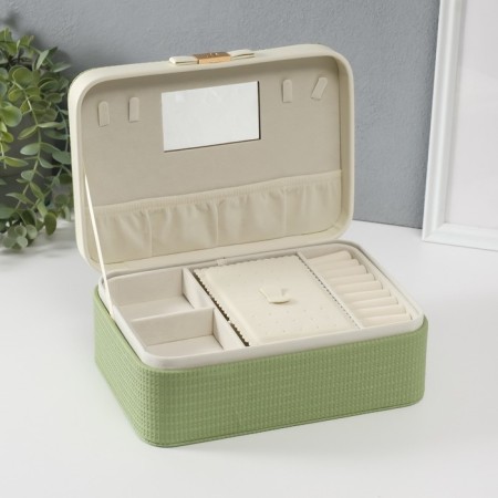 Casket to the leatherette for jewelry "Bow" white-green 17x23.5x10 cm-1