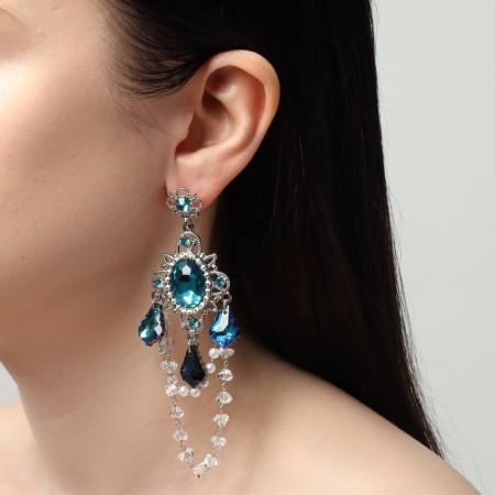 Hanging earrings "Mirror" magical, the color is blue-white in silver-2