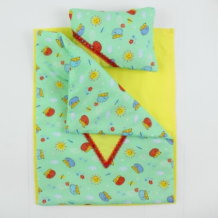 Bed linen for puppets "Hedgehogs", sheet, blanket, pillow-3