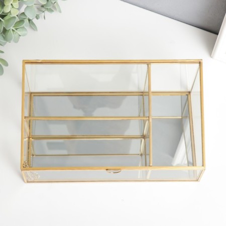 Casket glass with a metal frame "Transparency" gold 10x14.5x25 cm-2