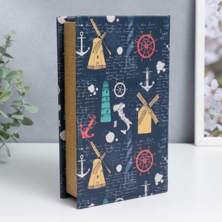 Safe-book wood to the leatherette "mills, helms and anchors" 21x13x5 cm-3