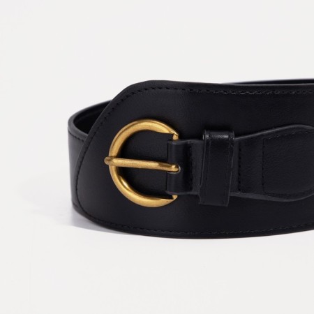 Women's belt, width 7.5 cm, metal buckle, black color-1