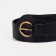 Women's belt, width 7.5 cm, metal buckle, black color