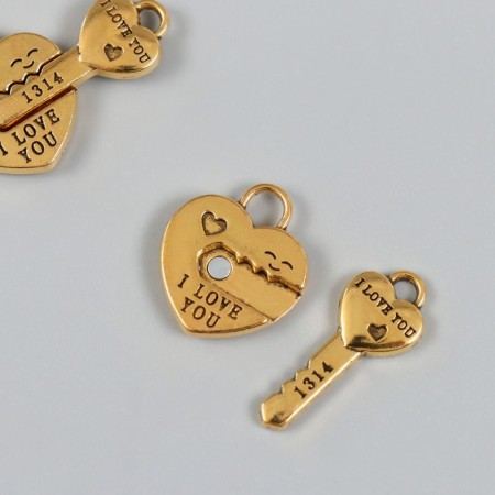 Magnetic metal lock "Key and lock" gold 2.3x3.4x0.5 cm-1
