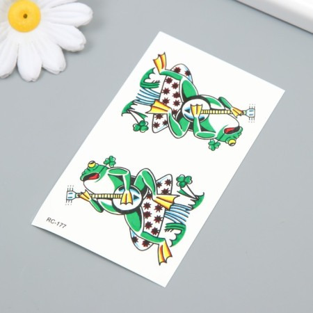 Tattoo on the body color "Frog with a balalaika" 6x10.5 cm-1