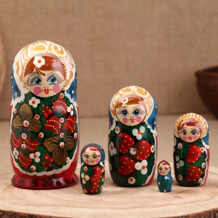 Nesting doll "Nina", blue scarf, 5-doll, 16 cm