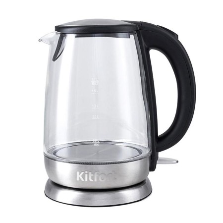 Electric kettle KitFort KT-619, glass, 1.7 l, 2200 watts, auto shutdown, silver