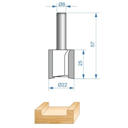 Frases groove Encor Prof 46019, straight, on wood, d = 8 mm, 22 x 25 mm 25 mm-3